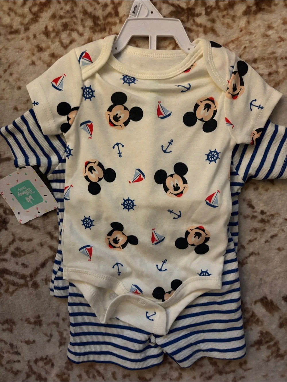 Disney Baby Striped Mickey Embroidered Blue & White Set